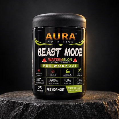 Aura Nutrition Beast Mode Pre-Workout – High-Stim Energy, Focus & Pump | 25 Servings