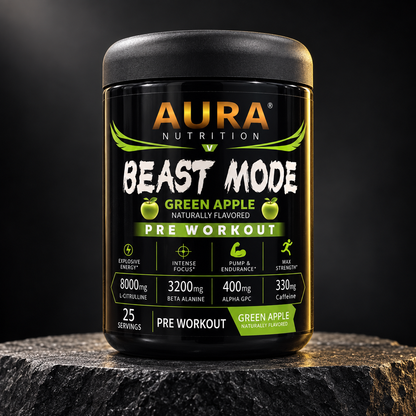 Aura Nutrition Beast Mode Pre-Workout – High-Stim Energy, Focus & Pump | 25 Servings