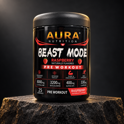 Aura Nutrition Beast Mode Pre-Workout – High-Stim Energy, Focus & Pump | 25 Servings